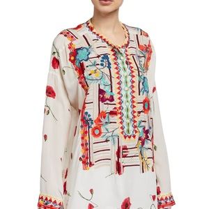 BIYA Johnny Was Top Bracciana Silk Blouse In White Multi worn once